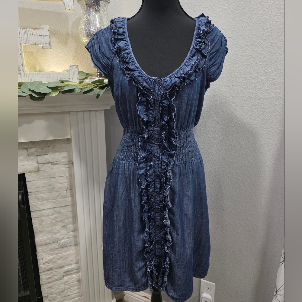 INC International Concepts Blue Ruffled Ruched Midi Sundress